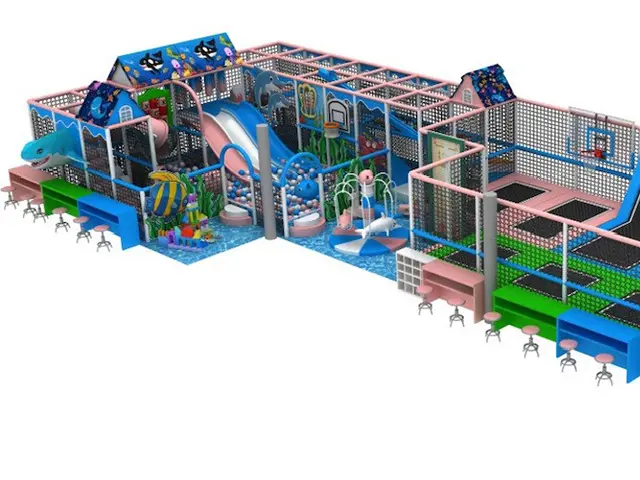 Layout of the under-the-sea playground, ball pit, slides and trampoline courts at Rainey's Arcade